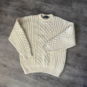 Classic Cream Cable Knit Crewneck Sweater